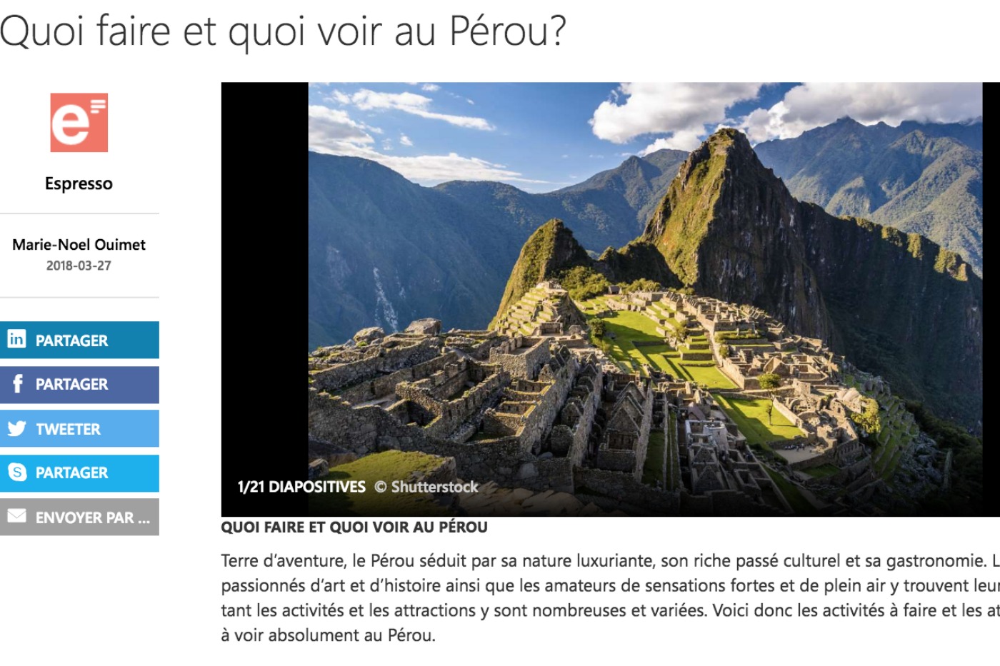 Quoi voir et que faire au Pérou sur MSN.com